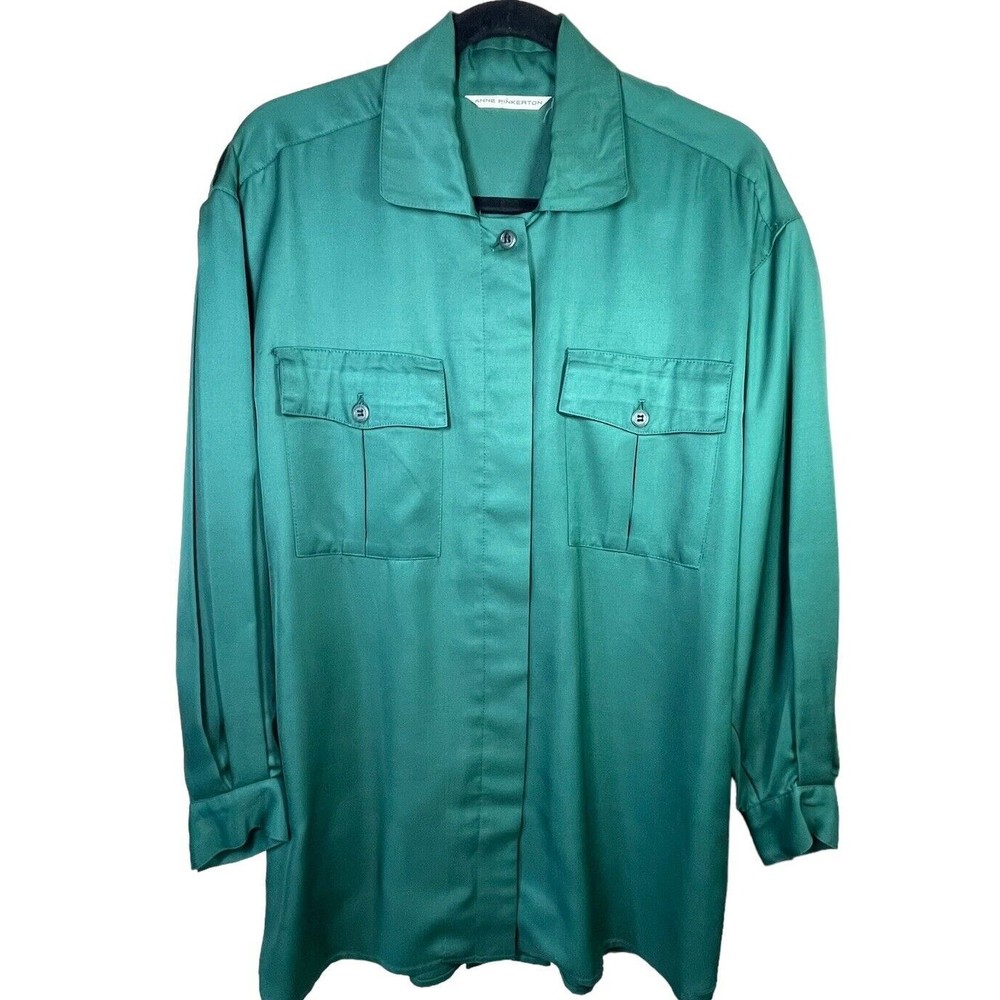 Anne Pinkerton Top Size S Womens Kelly Green Long Sleeve Button Up japananne